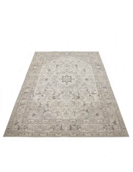 Handmade Persian Vintage Ivory Tabriz Rug 7'1" x 10'6"